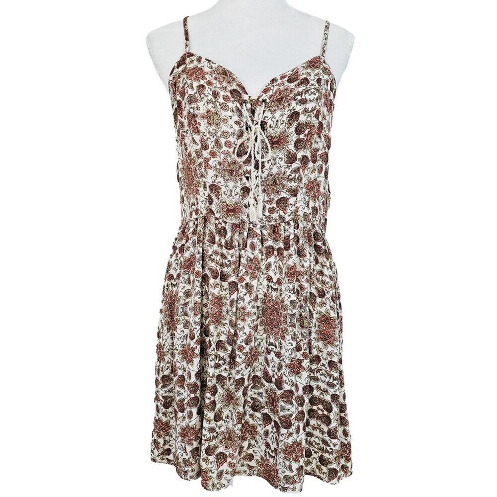 Bebop XL Floral Print Fit and Flare Mini Sundress Tan Red
